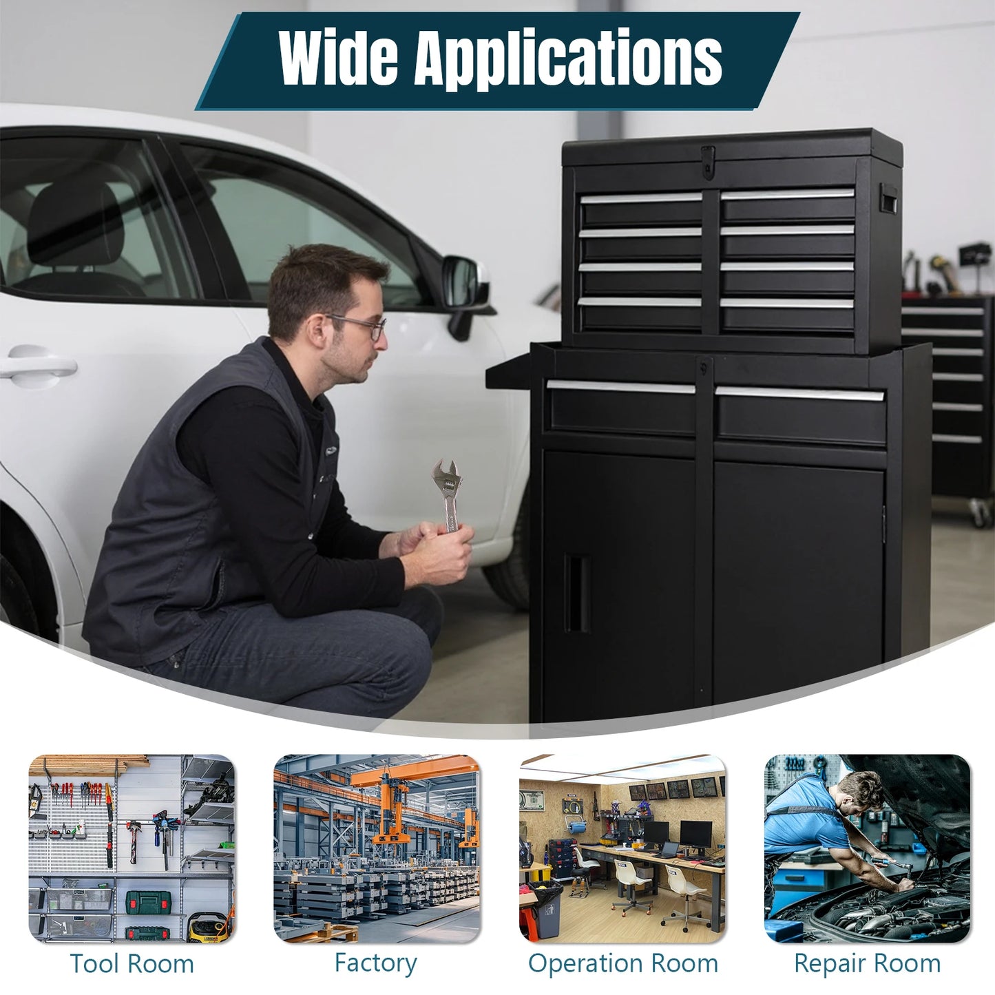 Large Rolling Mechanic Tool Cabinet with Double Door