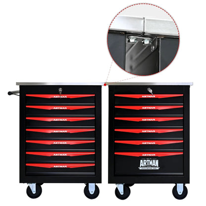 7-Drawer Rolling Tool Cabinet - Lockable Steel, Red