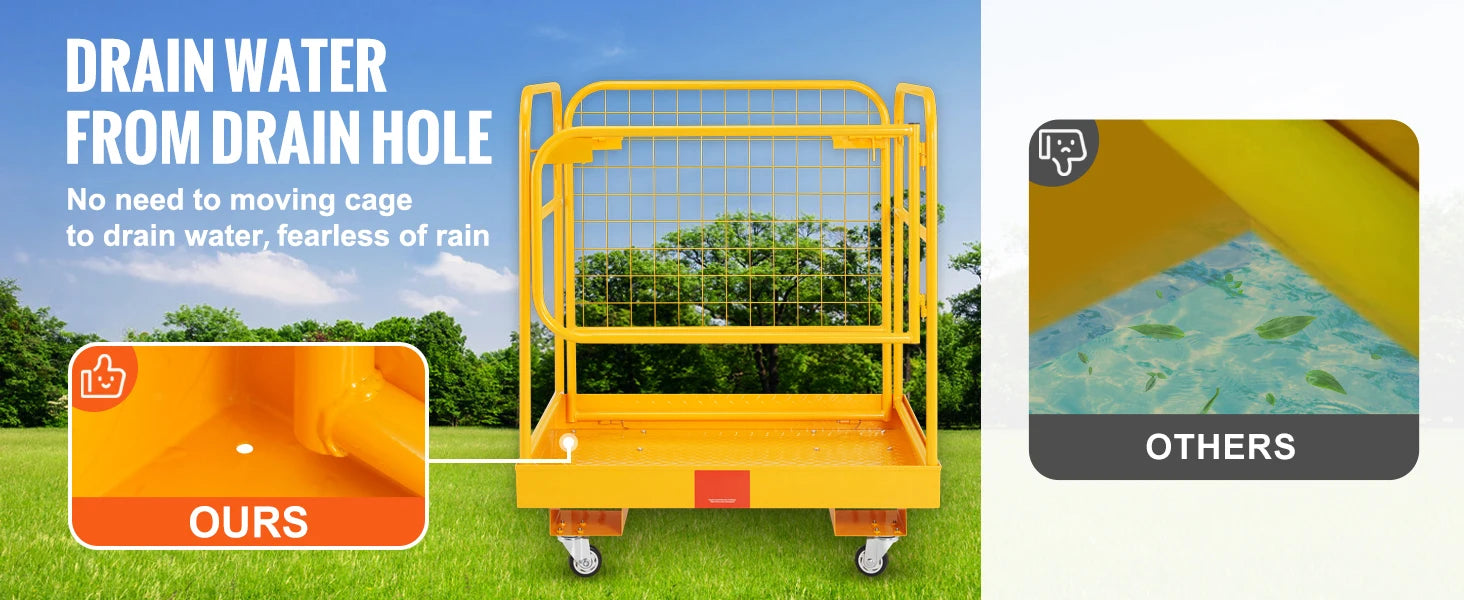 1200lbs Forklift Safety Cage Folding Security Platform with Lockable Swivel Wheels Holds 1 to 2 Adults for Aerial Work