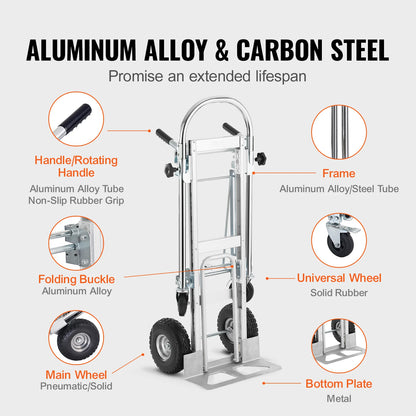 Industrial Aluminum Folding Hand Truck - Collapsible