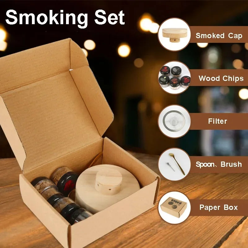 Cocktail Smoker Set Old Fashioned Beverage Smoker Infuser with 5 Flavor Wood Chips for Whiskey Bar Beverage Kitchen Gift