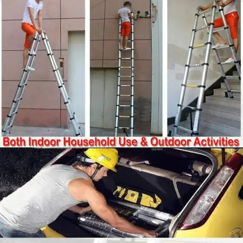 Telescoping Ladder Stainless Steel Folding Ladder Portable Extendable Loft Ladder Capacity Max Load 150kg/330lb,EN131