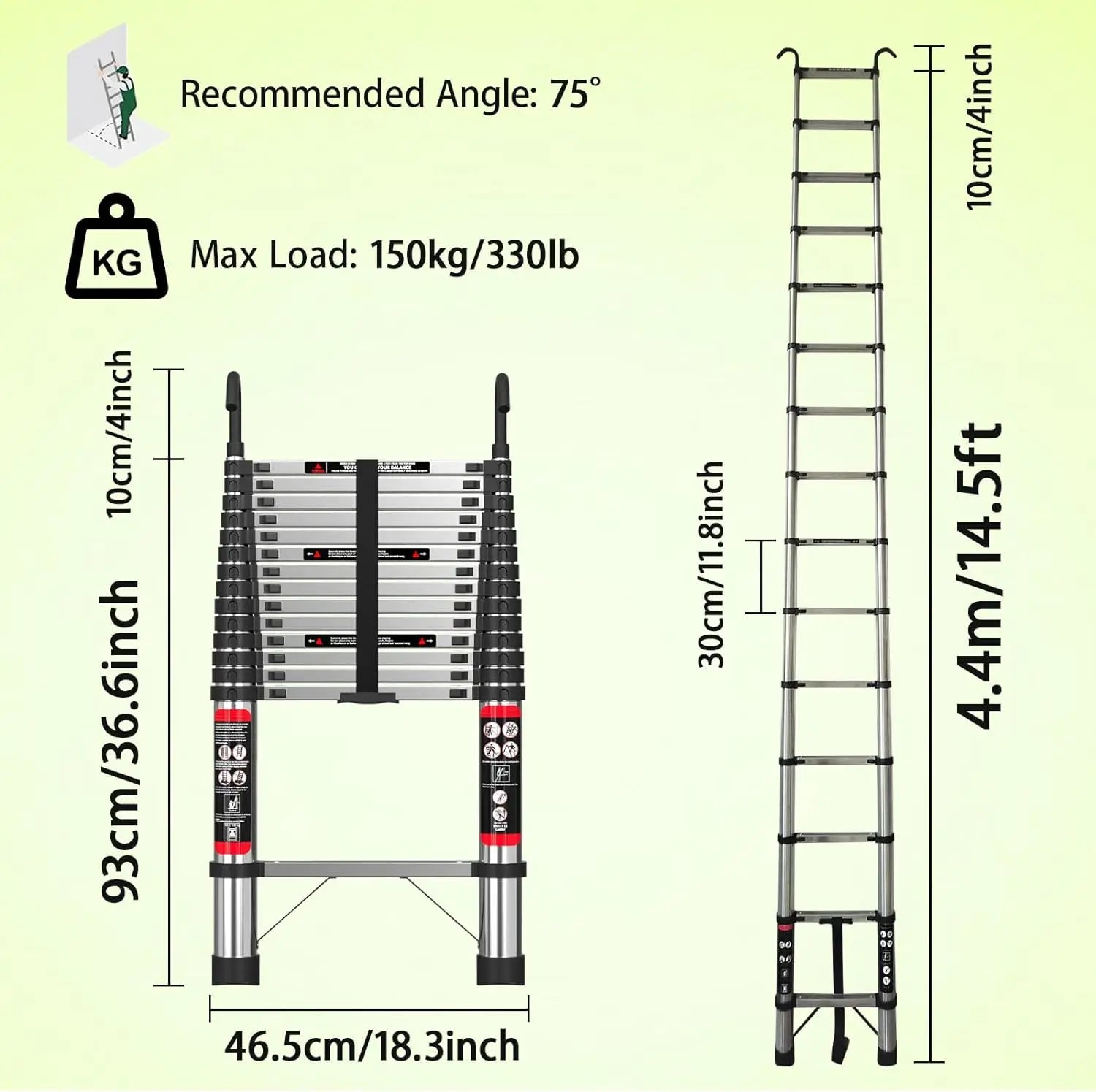 Telescoping Ladder Stainless Steel Folding Ladder Portable Extendable Loft Ladder Capacity Max Load 150kg/330lb,EN131