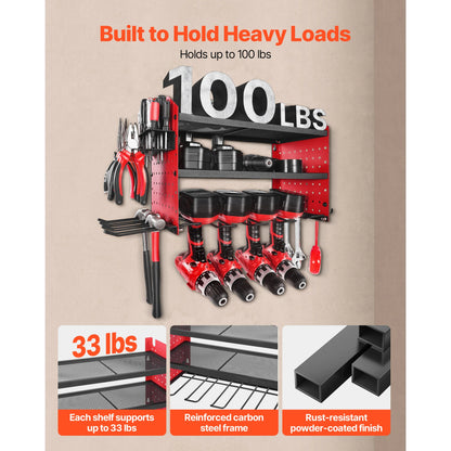 3-Layer Power Tool Wall Mount Storage Rack - Pegboard