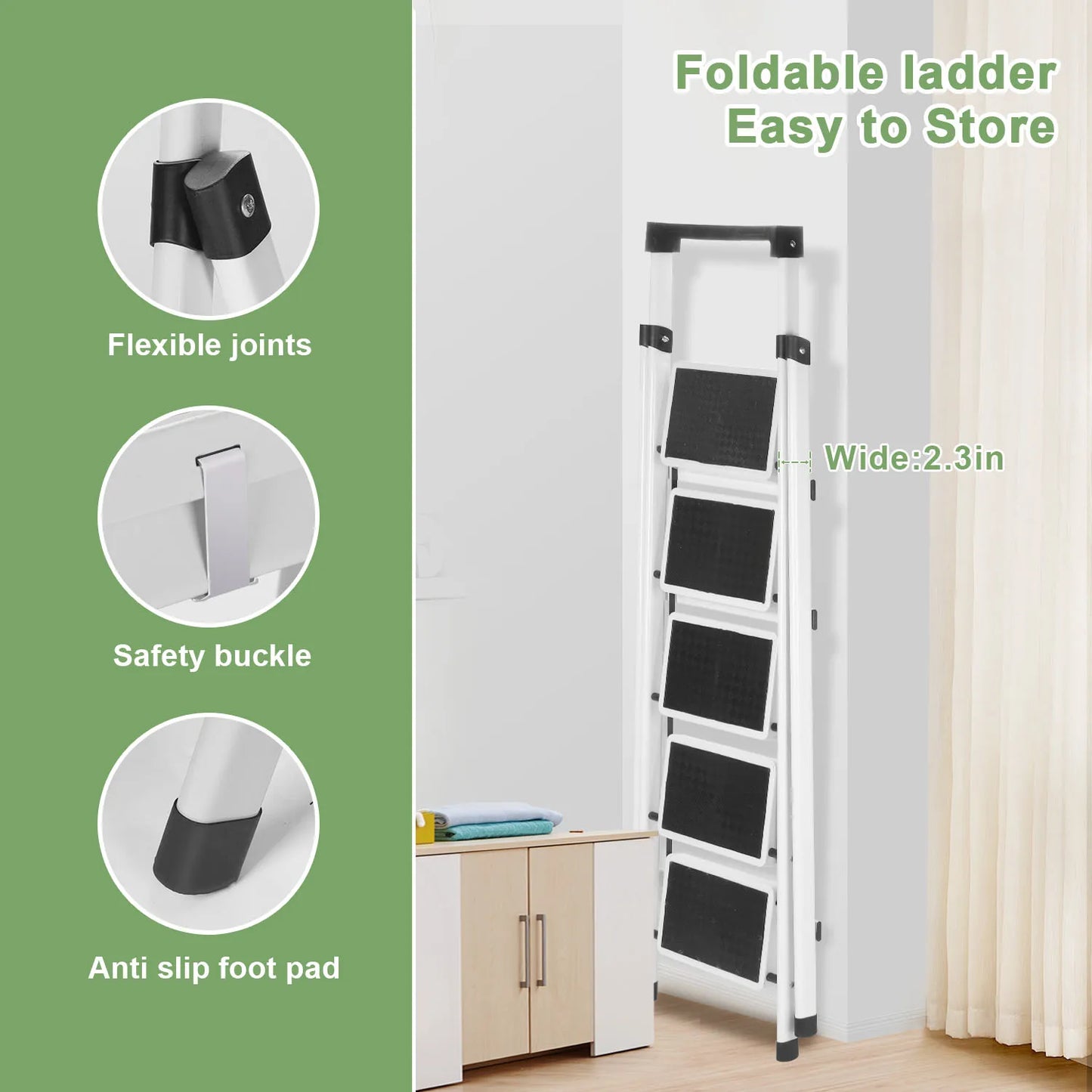 Heavy-Duty Step Ladder Stool with Handrail - Anti-Slip