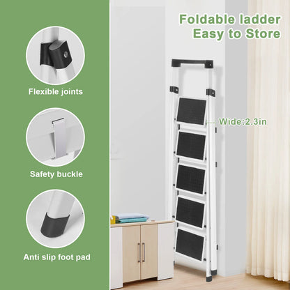 Heavy-Duty Step Ladder Stool with Handrail - Anti-Slip
