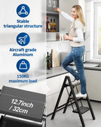 2-3-4 Step Ladder Aluminum Lightweight Folding Step Stool Wide Anti-Slip Pedal 150kg load Household Office Portable Stepladder