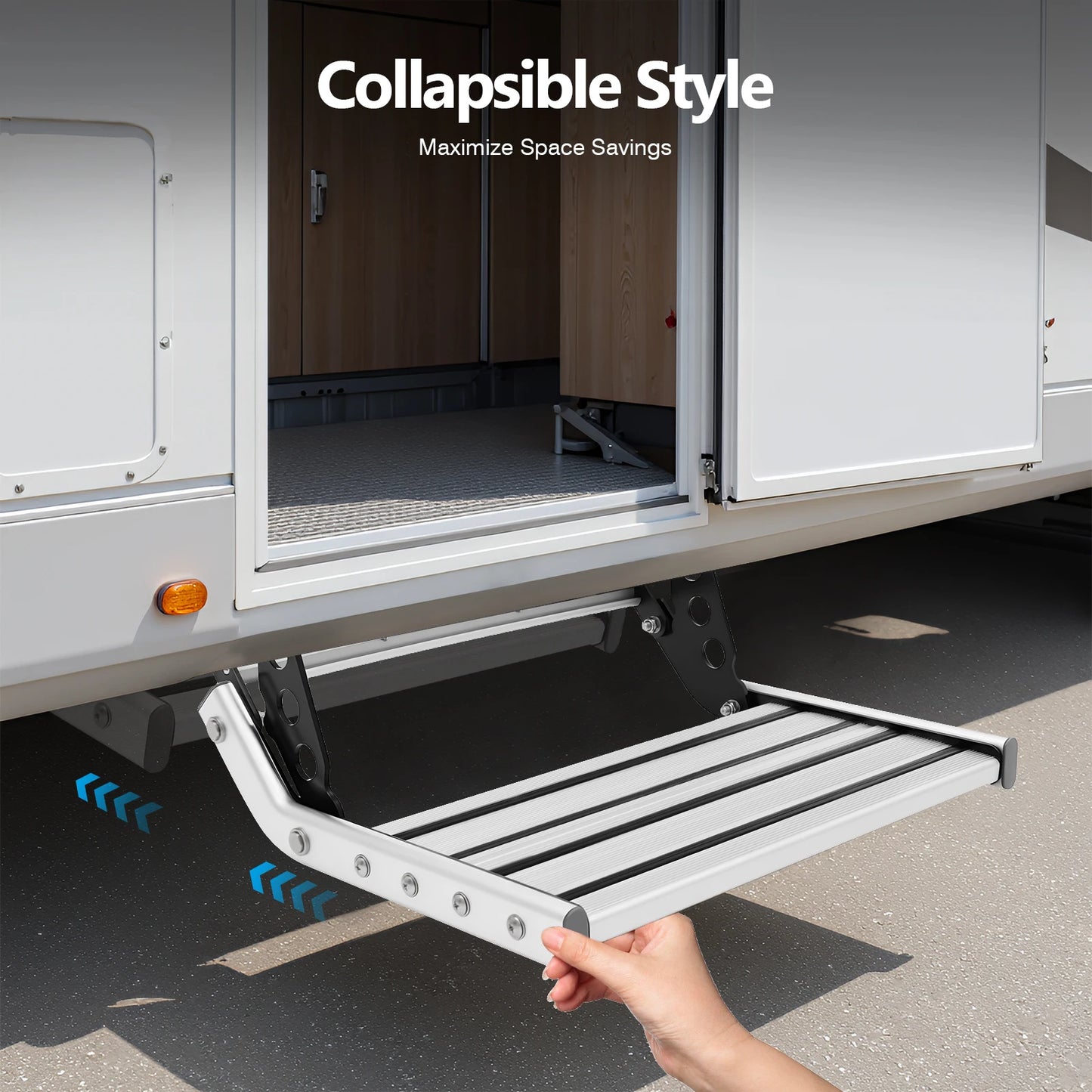 Folding RV Step 150kg with LED Light - Aluminum