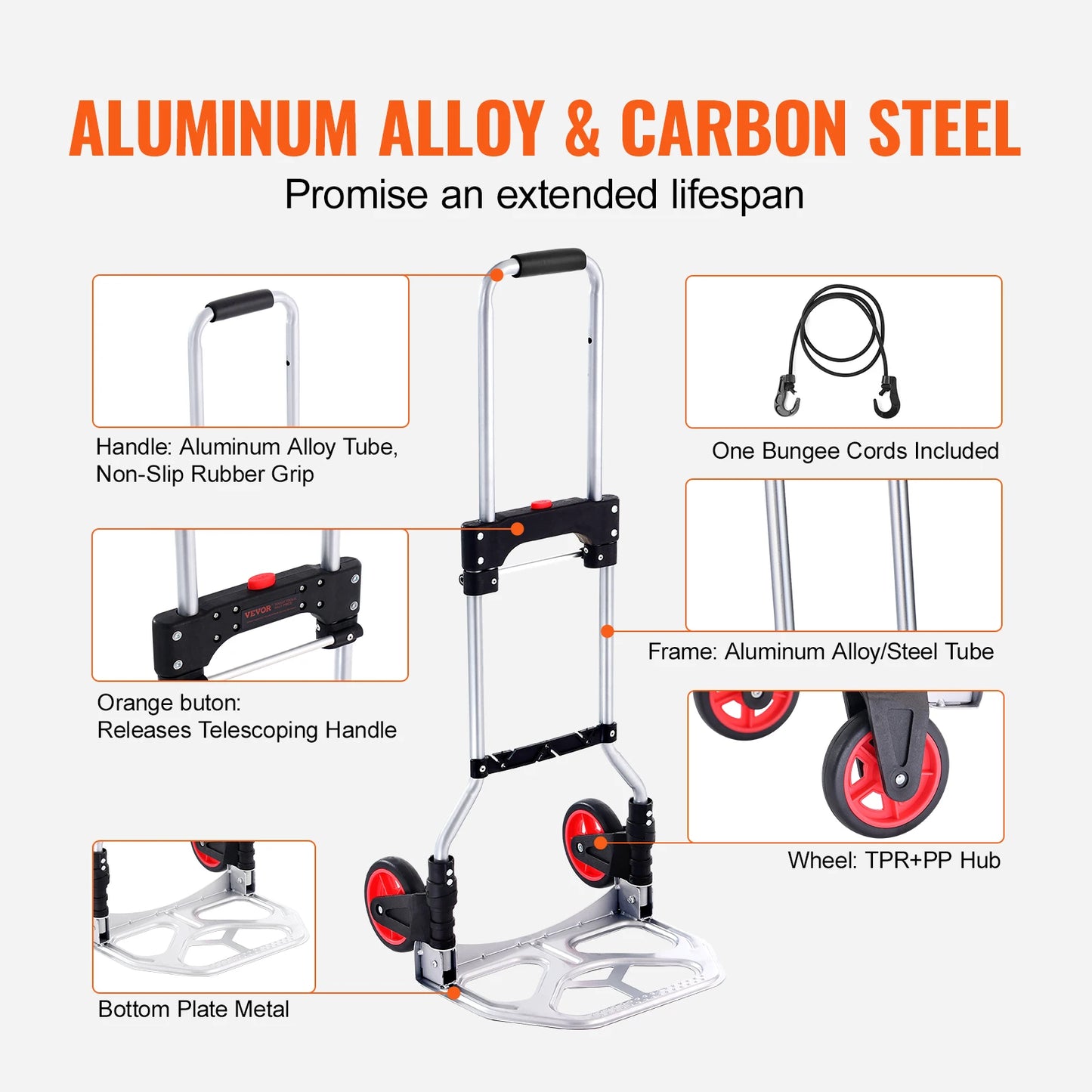 176 lbs Folding Hand Truck with Telescoping Handle
