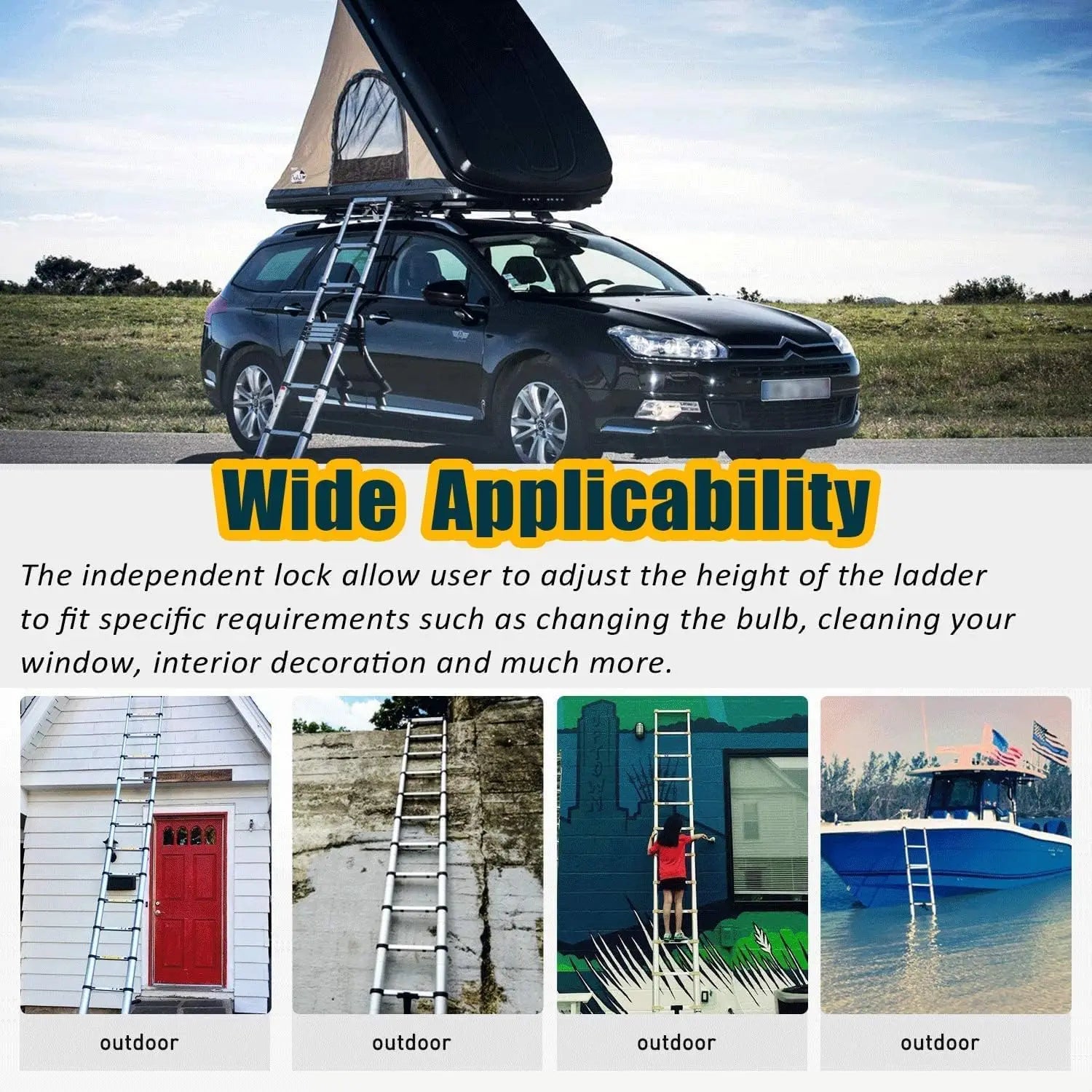 Telescoping Ladder Stainless Steel Folding Ladder Portable Extendable Loft Ladder Capacity Max Load 150kg/330lb,EN131