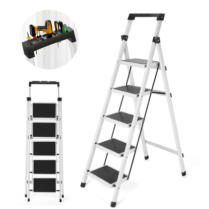Heavy-Duty Step Ladder Stool with Handrail - Anti-Slip