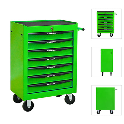 7-Drawer Rolling Tool Cabinet - Lockable Steel, Red