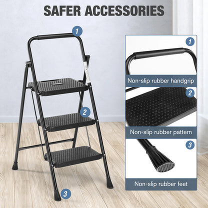 2/3-Step Folding Ladder Stool 800 lbs - Anti-Slip