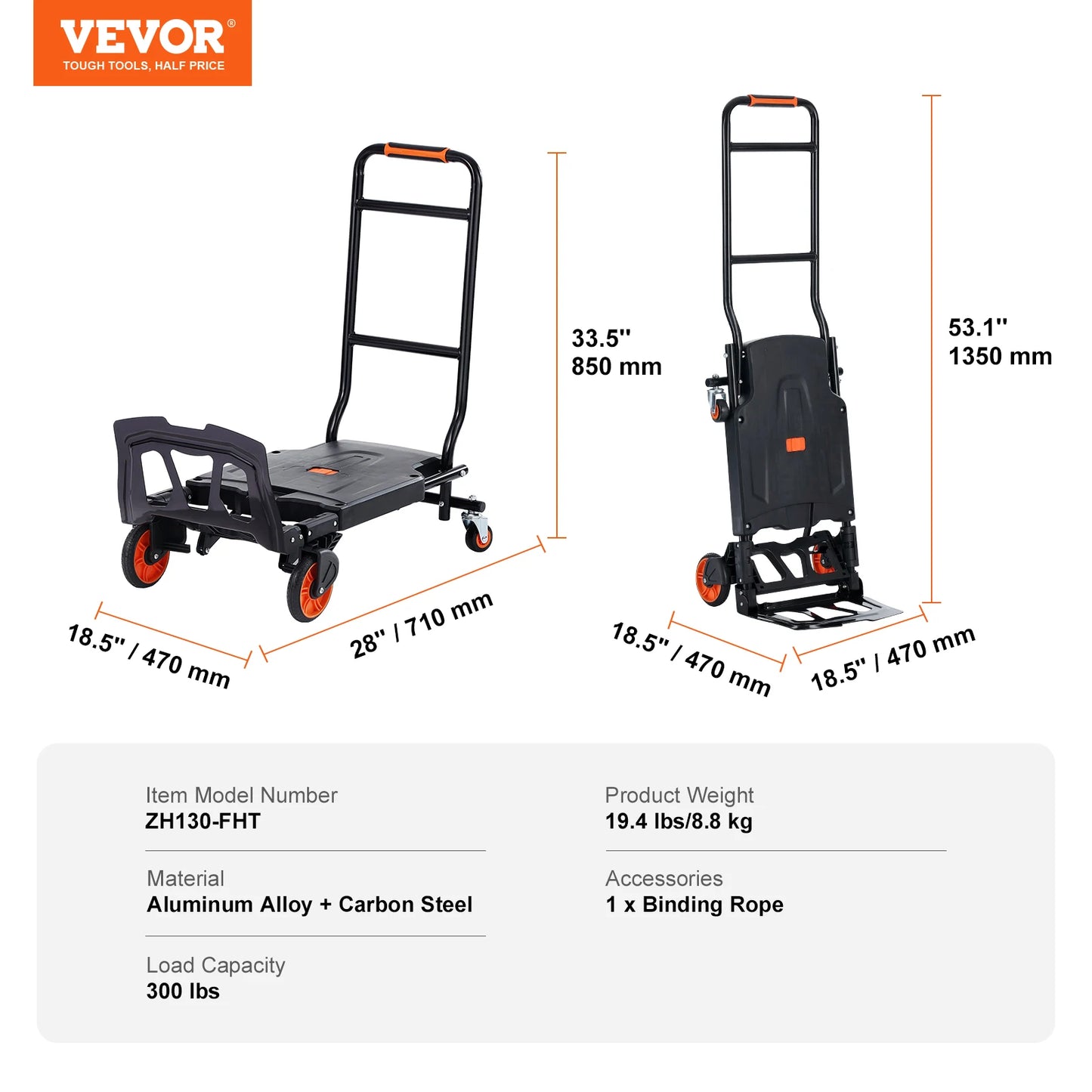 300 lbs Aluminum Folding Hand Truck - Lightweight Dolly