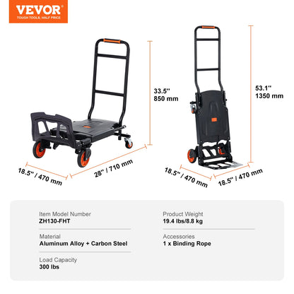 300 lbs Aluminum Folding Hand Truck - Lightweight Dolly