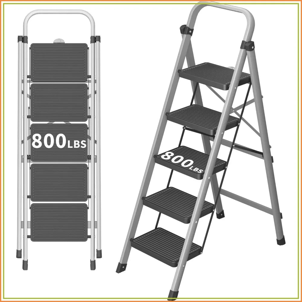 5-Step Folding Ladder 800 lbs with Handle - Anti-Slip