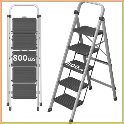 5-Step Folding Ladder 800 lbs with Handle - Anti-Slip