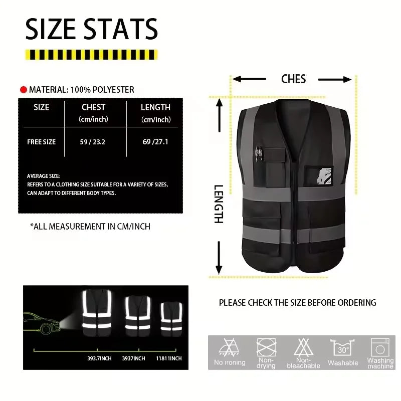 Traffic Riding Reflective Vest - Multi-Pocket Zip