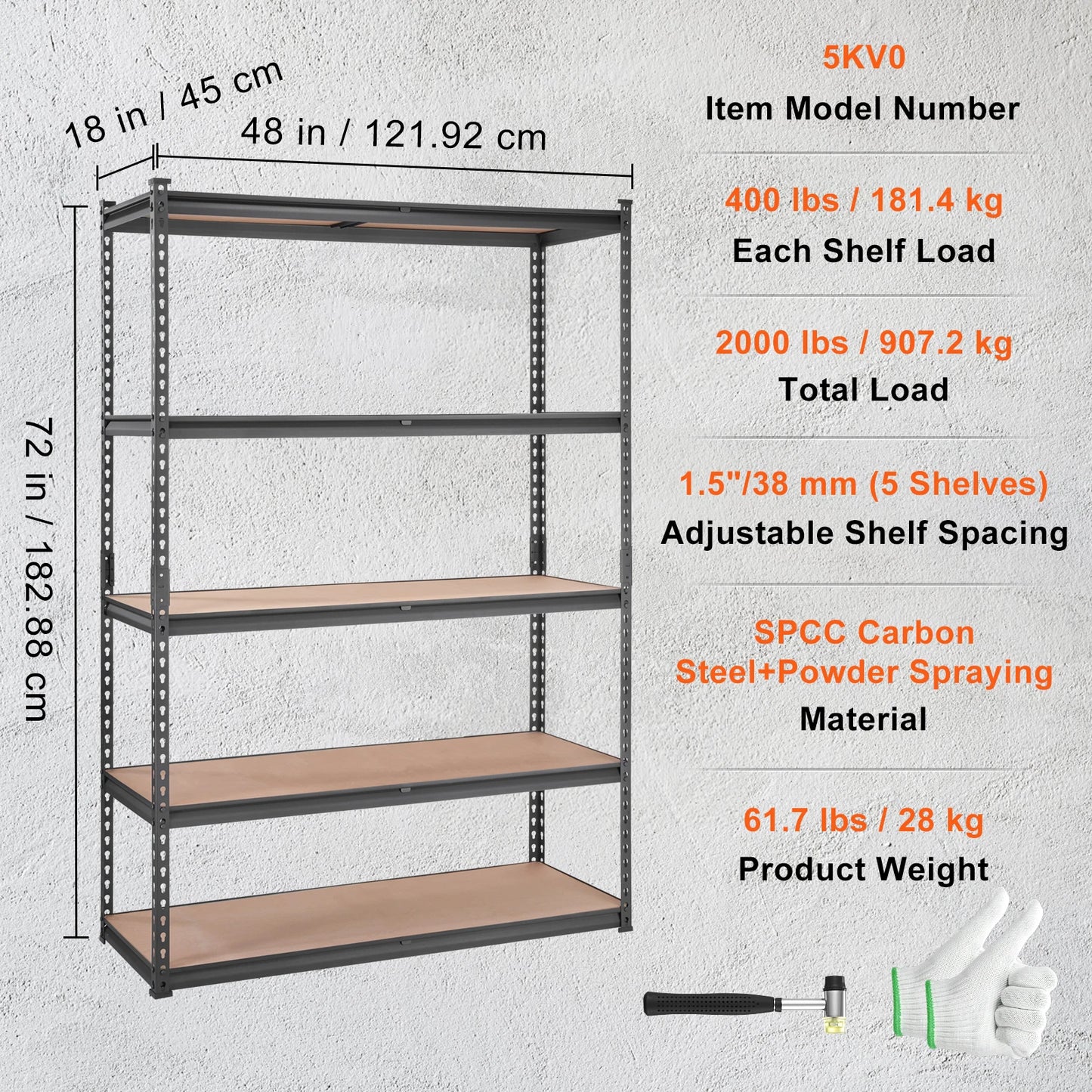 5-Tier Metal Storage Shelving Unit - Heavy Duty