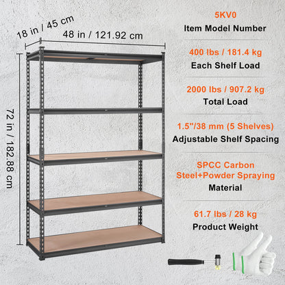 5-Tier Metal Storage Shelving Unit - Heavy Duty