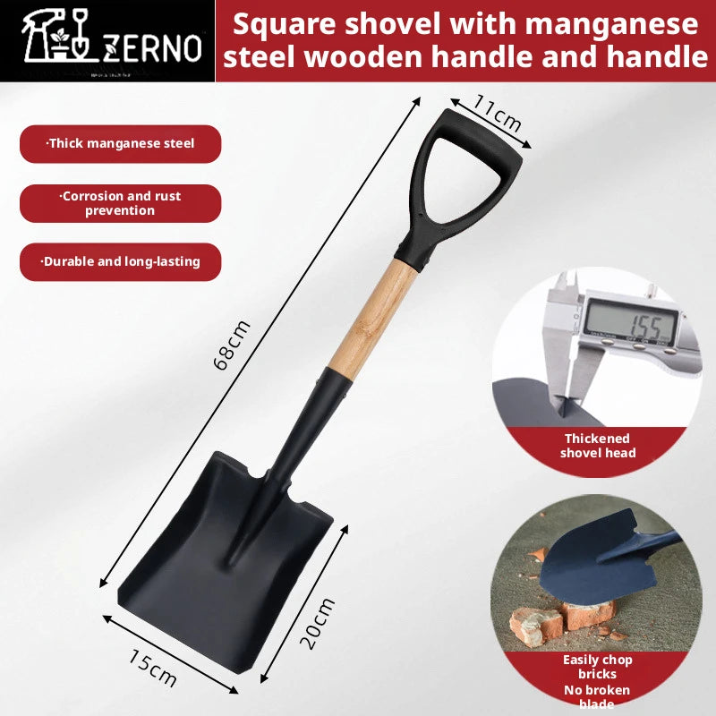 Manganese Steel Wooden Handle Shovel Spade Household Outdoor Gardening Farming Artifact Family Essential for Soil Loosening