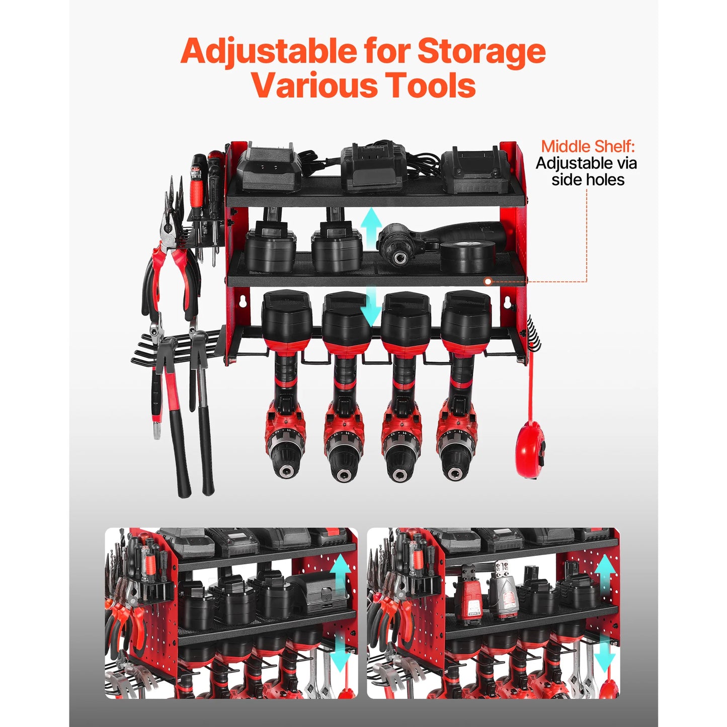 3-Layer Power Tool Wall Mount Storage Rack - Pegboard