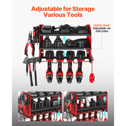 3-Layer Power Tool Wall Mount Storage Rack - Pegboard