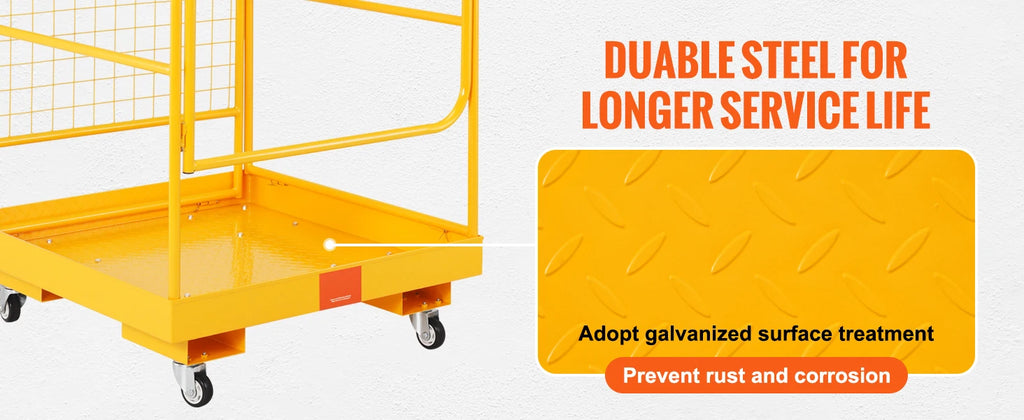 1200lbs Forklift Safety Cage Folding Security Platform with Lockable Swivel Wheels Holds 1 to 2 Adults for Aerial Work