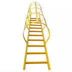 Outdoor Vertical Cage Ladders Steel Fiberglass FRP Material Angled Steel Cat Cage Step Ladder for Fire Escape Access