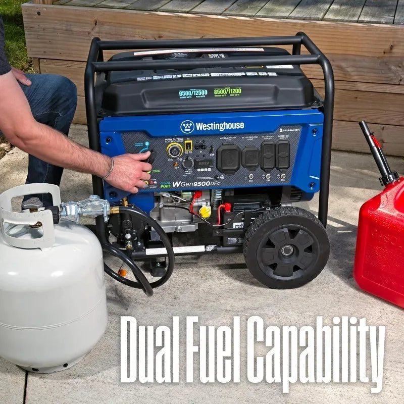 12500W Dual Fuel Portable Generator - Remote Start, CO Sensor, Transfer Switch Ready