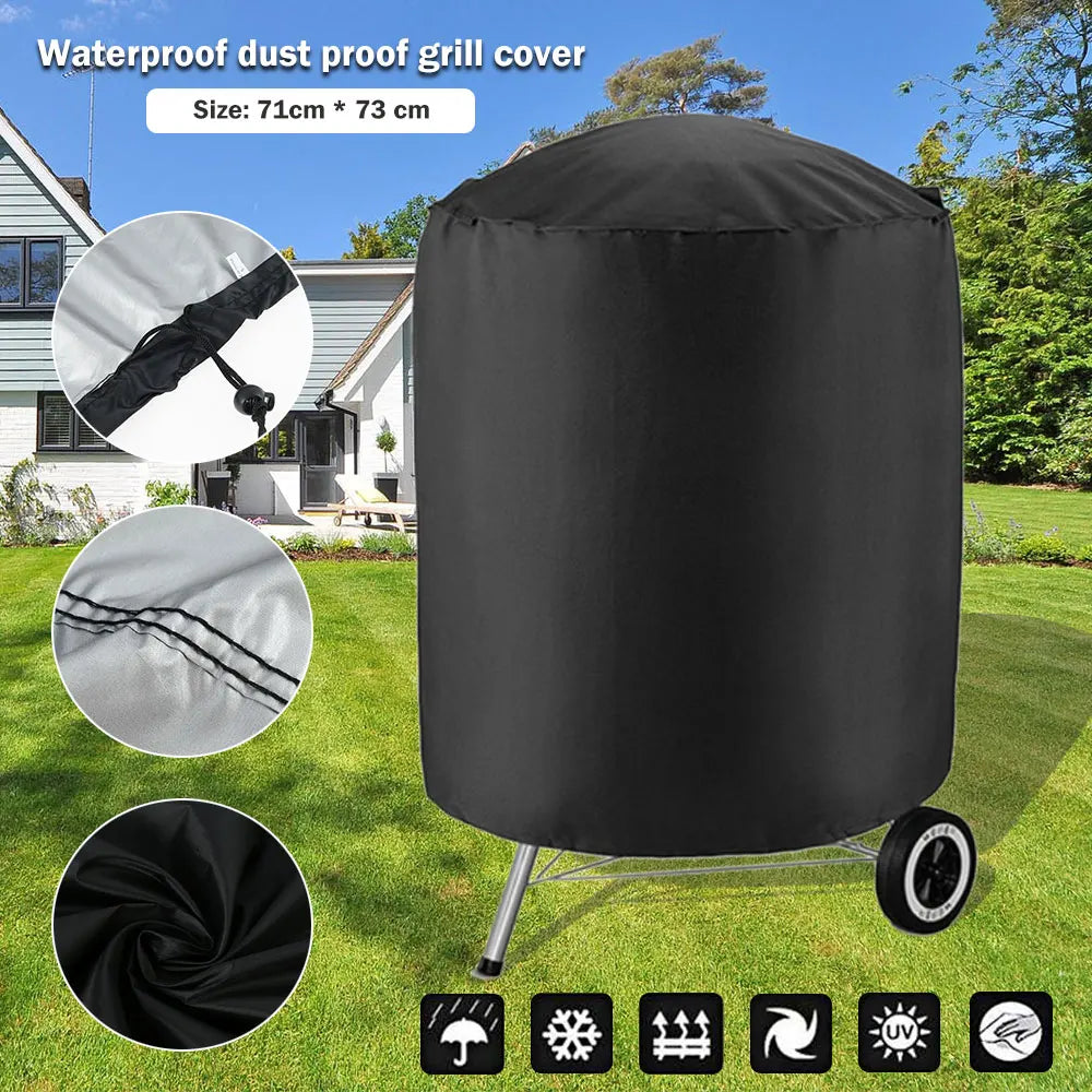 Round Grill Cover Outdoor Waterproof Dustproof Kettle BBQ Cover 210D Oxford Cloth Heavy Duty Garden BBQ Protection Cover NEW