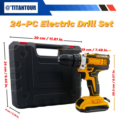 Cordless Drill Kit 24-Piece with 2 Batteries & LED