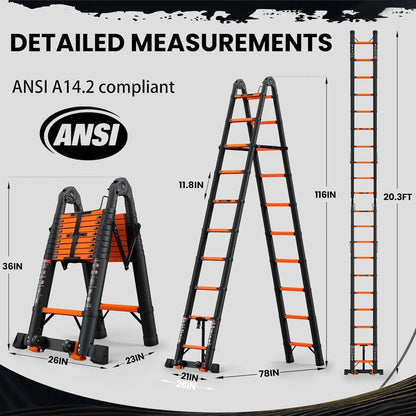 20.3 ft Telescoping A-Frame Ladder, 10-Step, 330 lbs