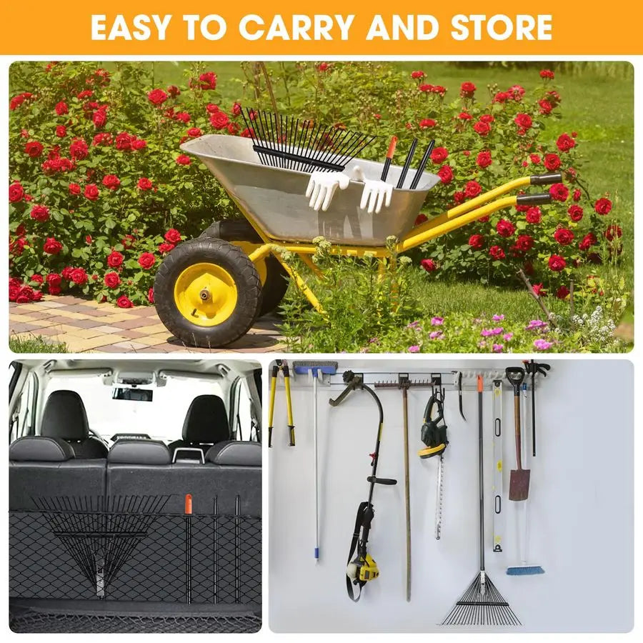 HRC Steel Gardening Leaf Rake, 24 Tines 23.2 Wide,Adjustable Split Long Handle 3367,Suitable for Raking Leaves and Lawn Tidying,