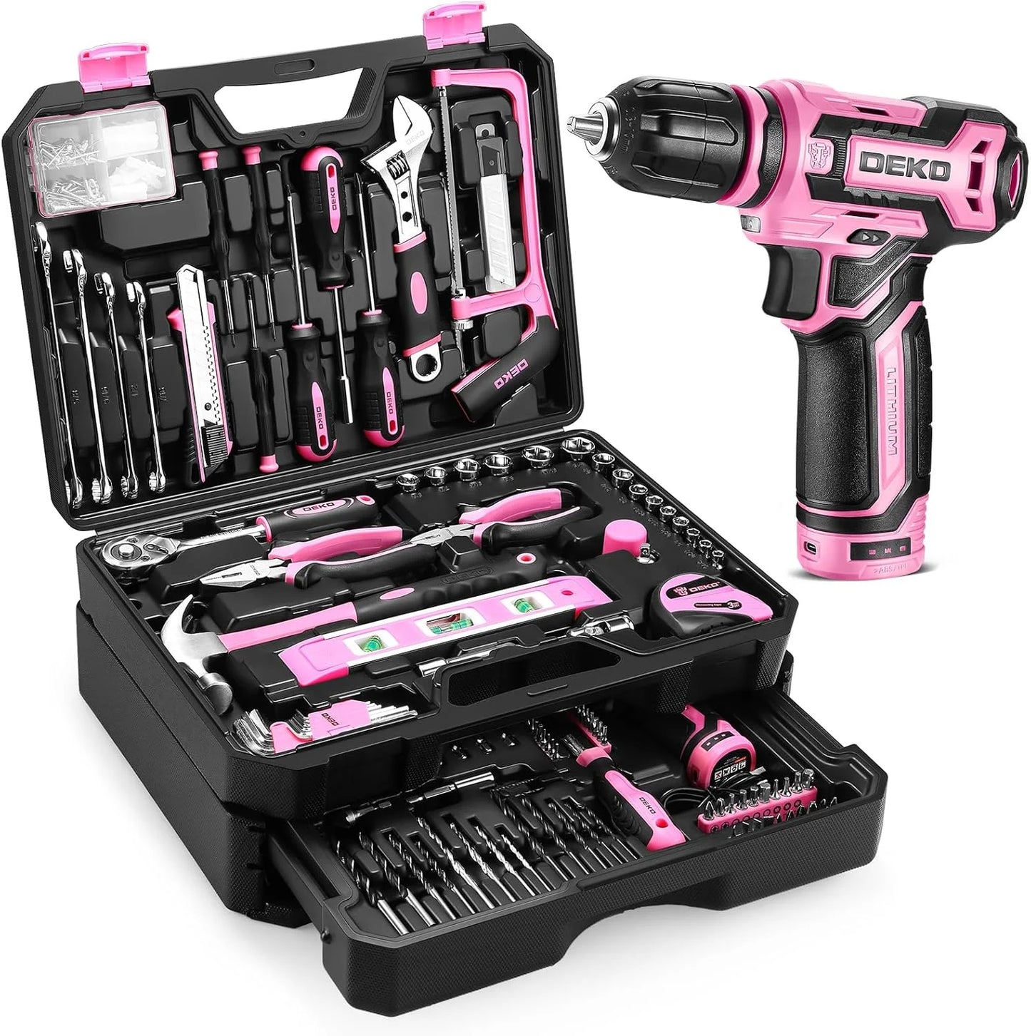 Home Mechanic Tool Kit with 12V Cordless Drill