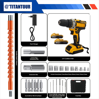 Cordless Drill Kit 24-Piece with 2 Batteries & LED