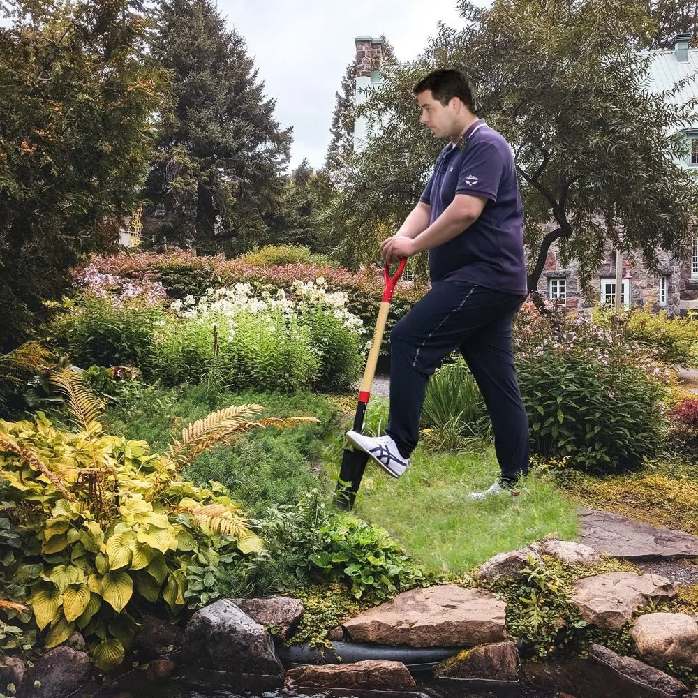 Professional Transplanting Spade Shovel, 45-Inch Steel D-Grip with Wooden Handle for Gardening and Digging