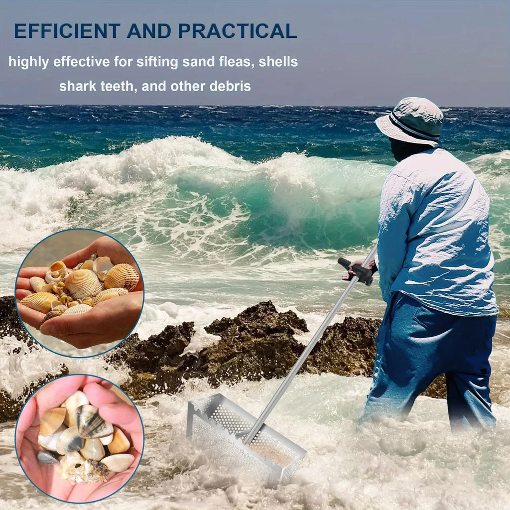Stainless Steel Sand Sieve Foldable Beach Shark Tooth Sieve Field Supplies Beach Spade Digging Anti Corrosion Metal Shovel Tools