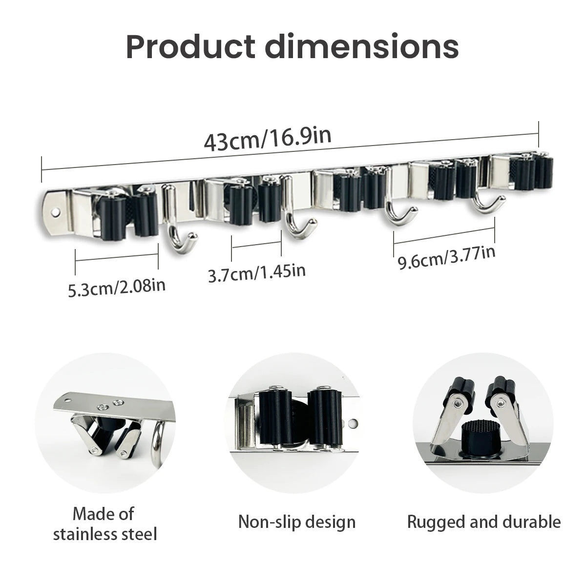 4-Hook Adhesive Broom & Mop Wall Organizer