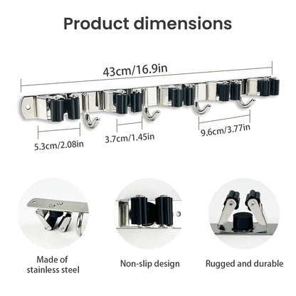 4-Hook Adhesive Broom & Mop Wall Organizer