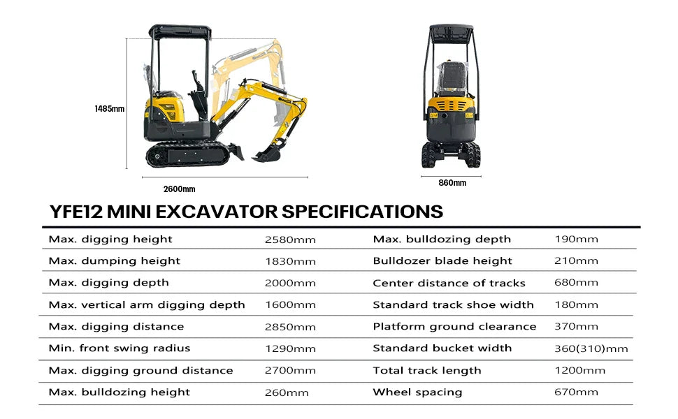 Mini Crawler Excavator 1.2 Ton EPA Engine Small Digger for Garden Farm Engineering Work, Multiple Auxiliary Tools Compatible.