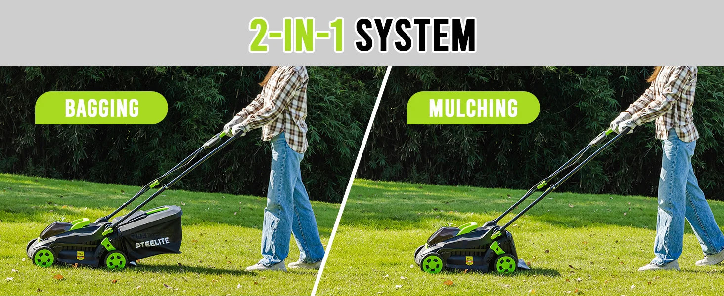 Deli 13" Electric Lawn Mower, 2-in-1 Lightweight Cordless Lawn Mower Brushless with 21V 4.0Ah Battery and Charger