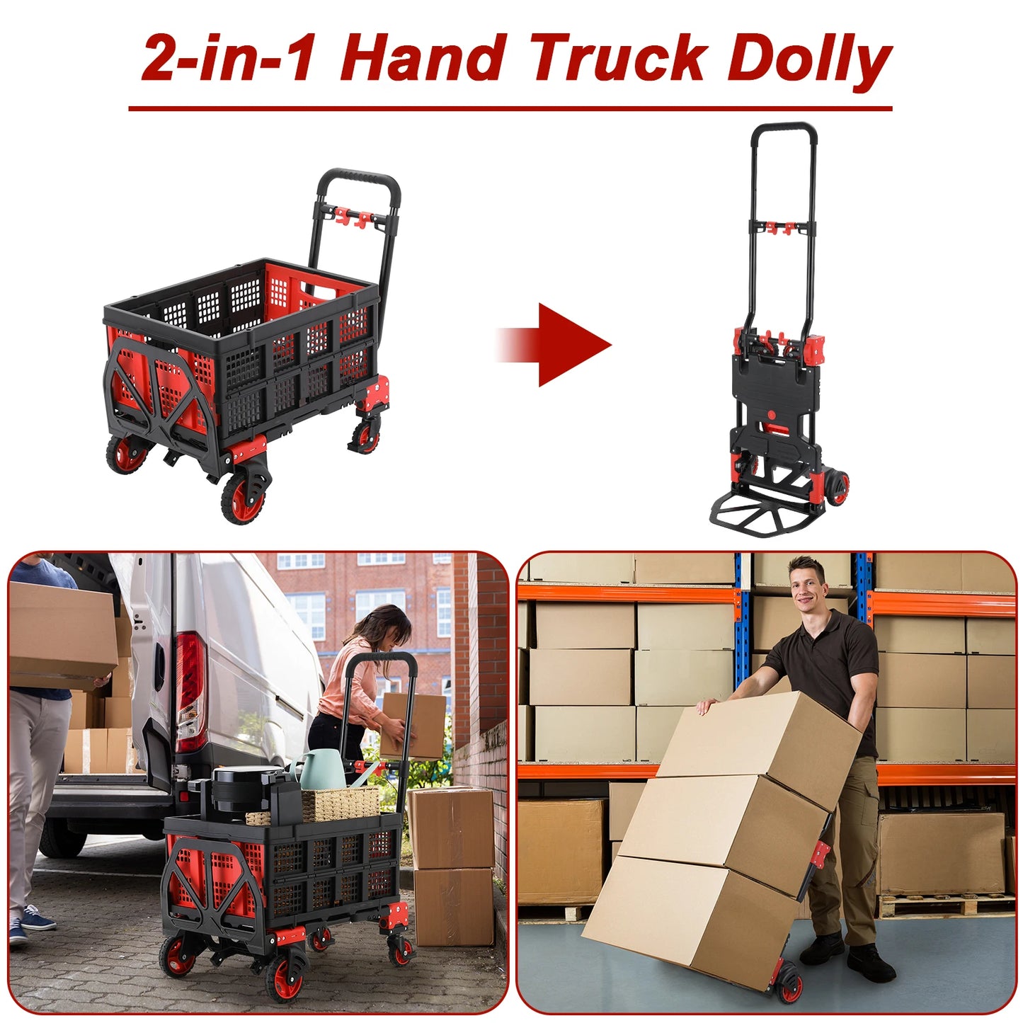 2-in-1 Folding Hand Truck with Basket, 330 lbs
