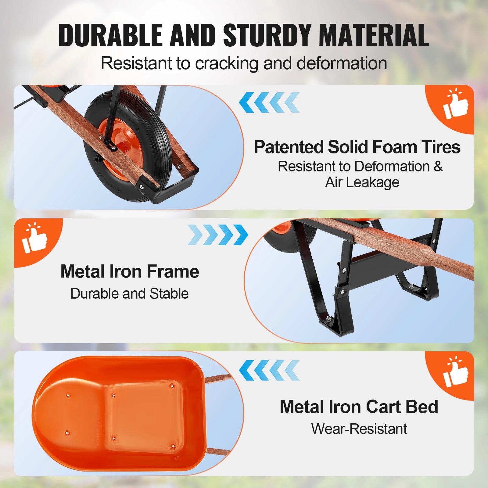 Wheelbarrow Cart 330lbs Capacity One Wheel Garden Dump Cart Wheel Barrow with Handle &  16"  Wide Track Wheels for Farm