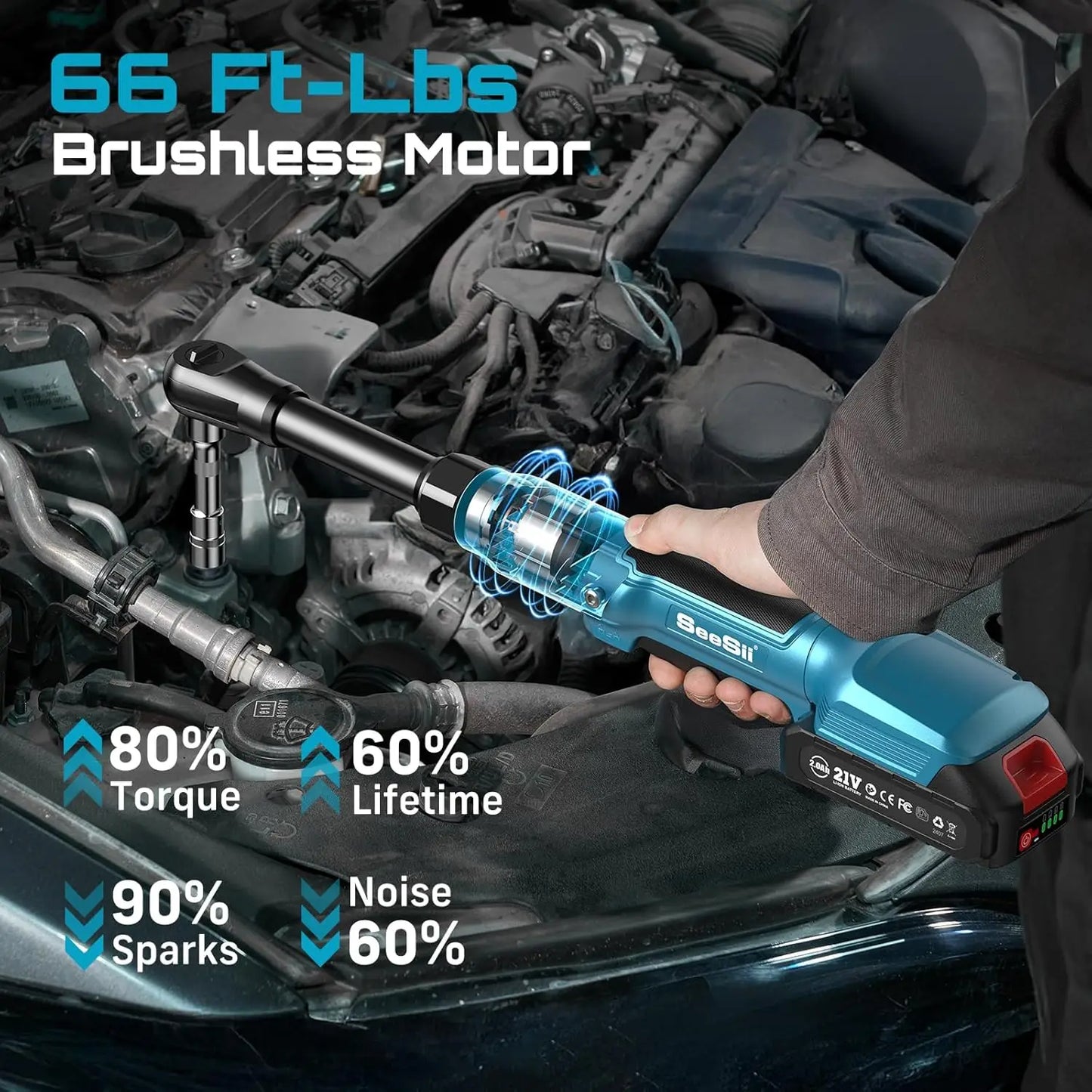 3/8" 21V Electric Ratchet Wrench 80Nm - Car Repair