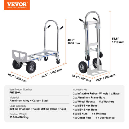 Industrial Folding Hand Truck Aluminum - Collapsible Cart