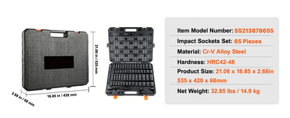 1/2" Drive Impact Socket Set - Cr-V Alloy Steel