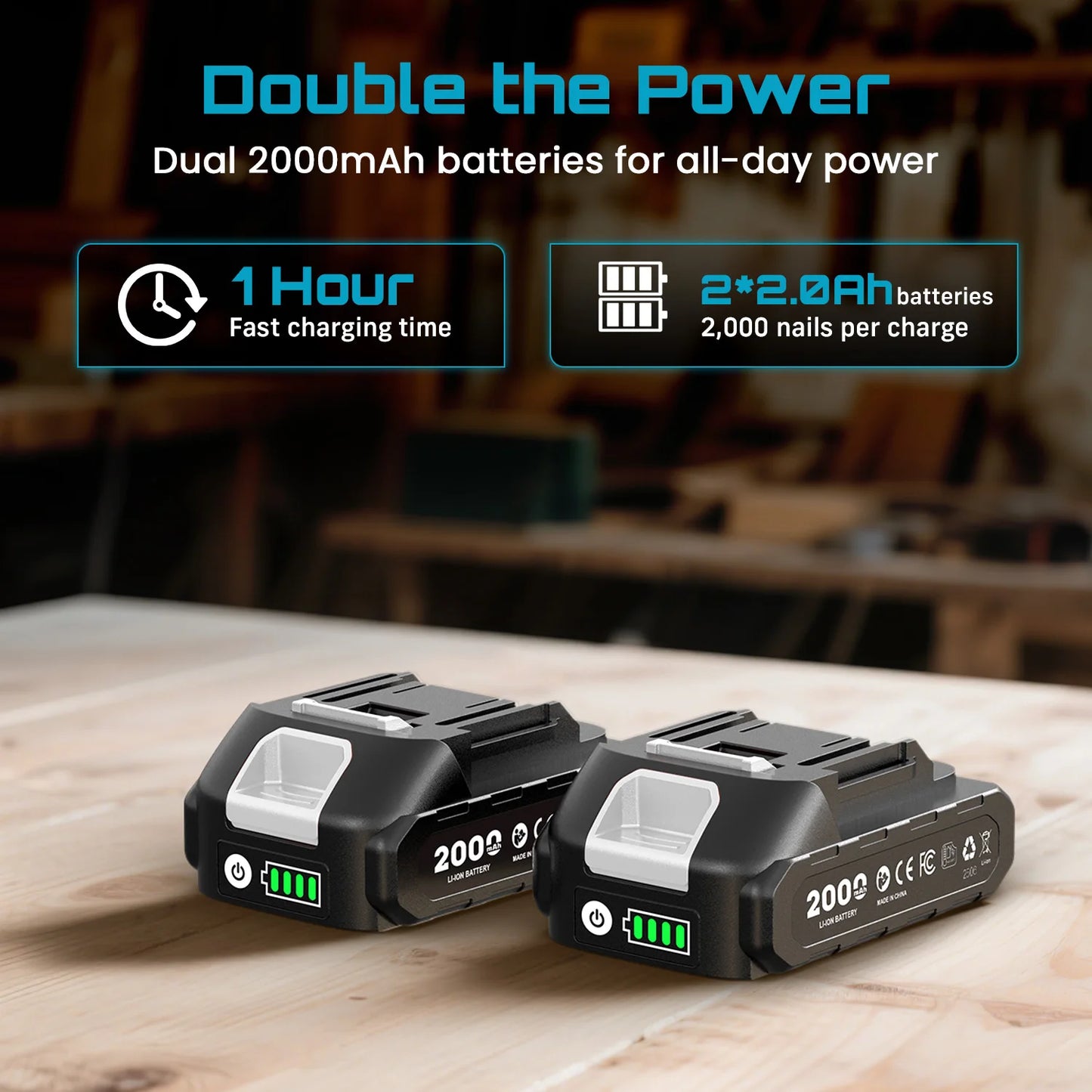 18GA Cordless Brad Nailer with 2 Batteries & 1000 Nails