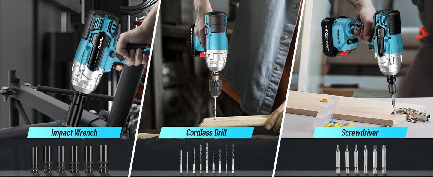 Cordless Impact Wrench 650Nm 1/2" with 2 Batteries