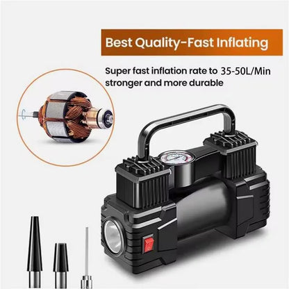 Mini 12V Car Air Compressor 150 PSI Dual Cylinder